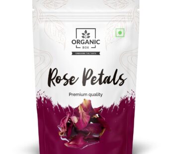 Organic Box Sun Dried Rose Petals (Gulab Patti), Decoration for Jam, Food, Sweets, Chikki and Dry Fruit (100 Gram) – Diwali Gift Pack